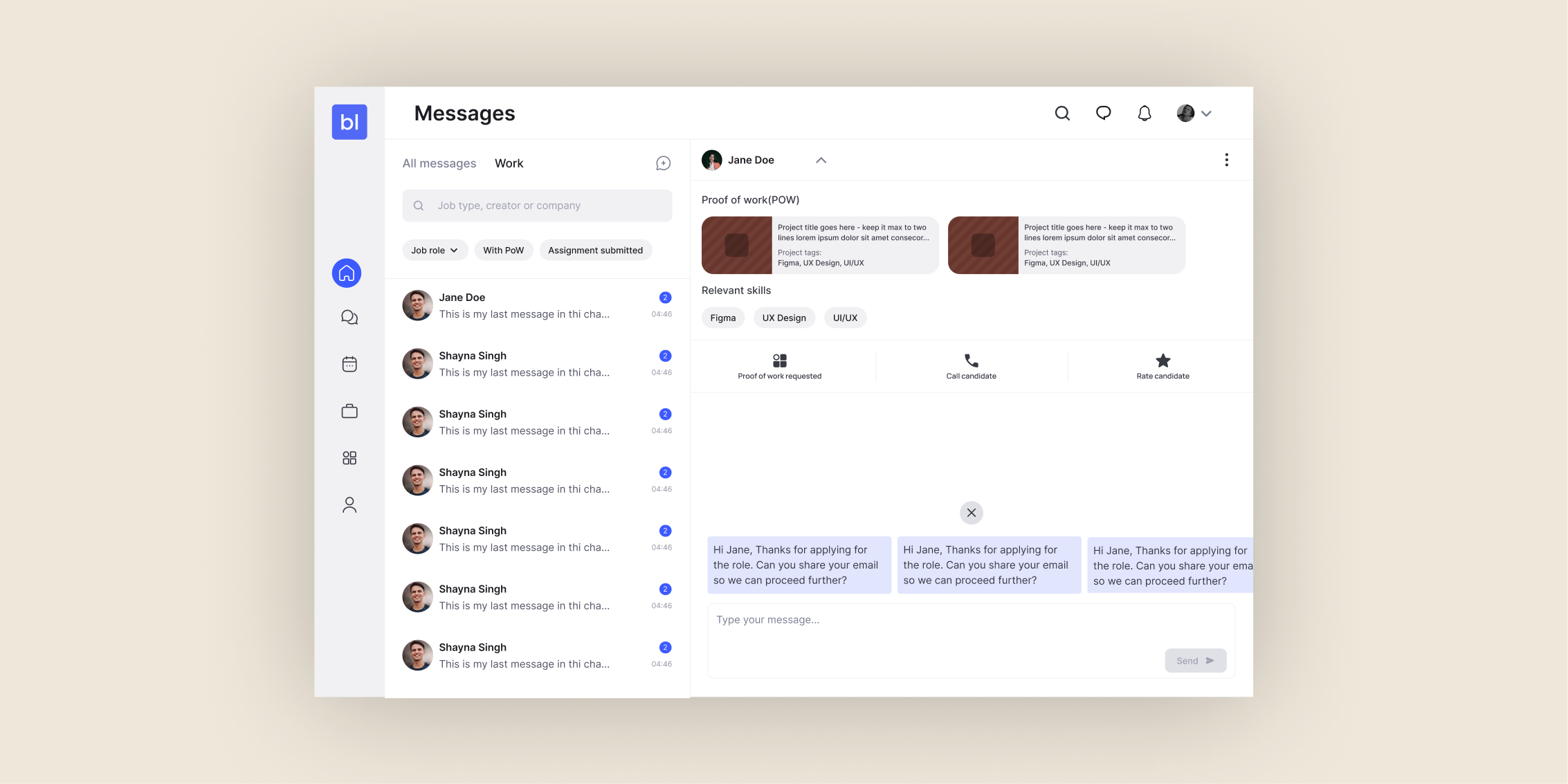 Bluelearn — Recruiter Chat Redesign